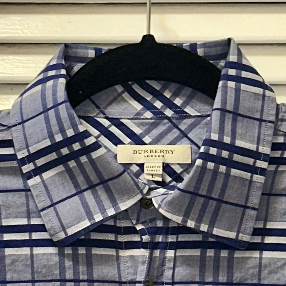 Burberry Novo Check in Midnight 🕛 Blue & Gray Plaid Button-Down Shirt